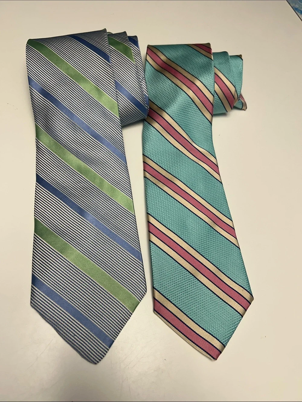 Brooks Brothers / City of London fun Men's Diagonal Stripe Tie - Green/blue/teal